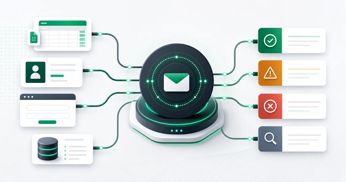Email verification workflows connecting spreadsheets, forms and CRM records through Mailthentic automation.