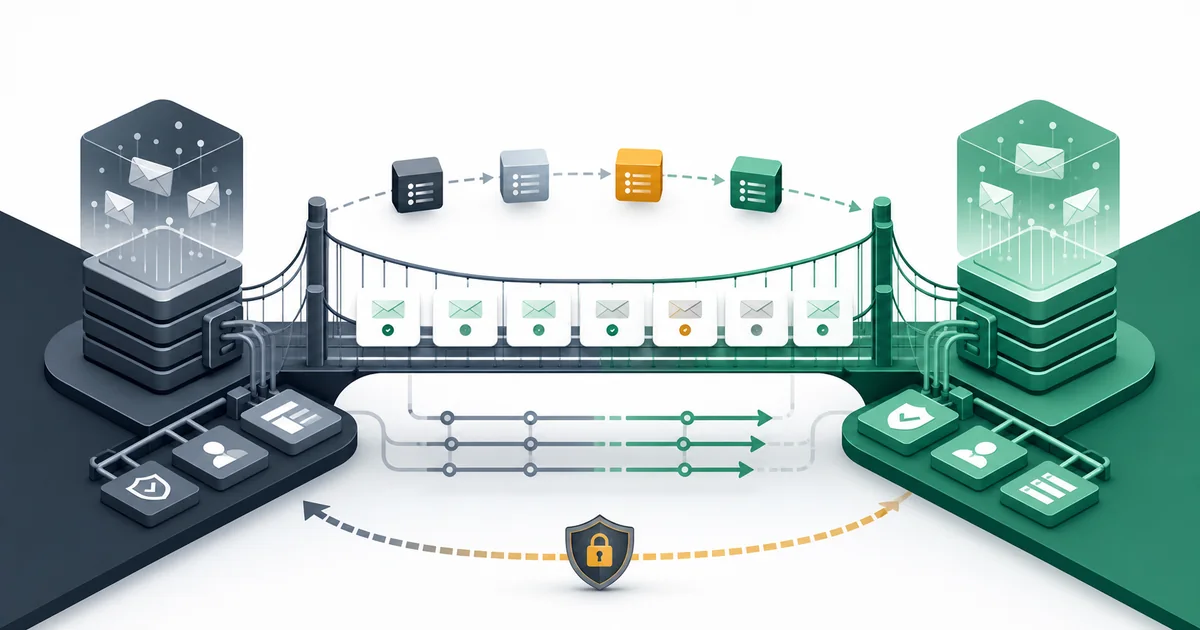 Migration bridge carrying email verification data, status mappings, and API connections between generic providers
